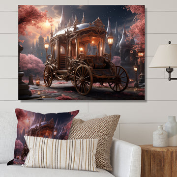 Floral Pink Princess Carriage - Old American Cart Canvas Wall Art